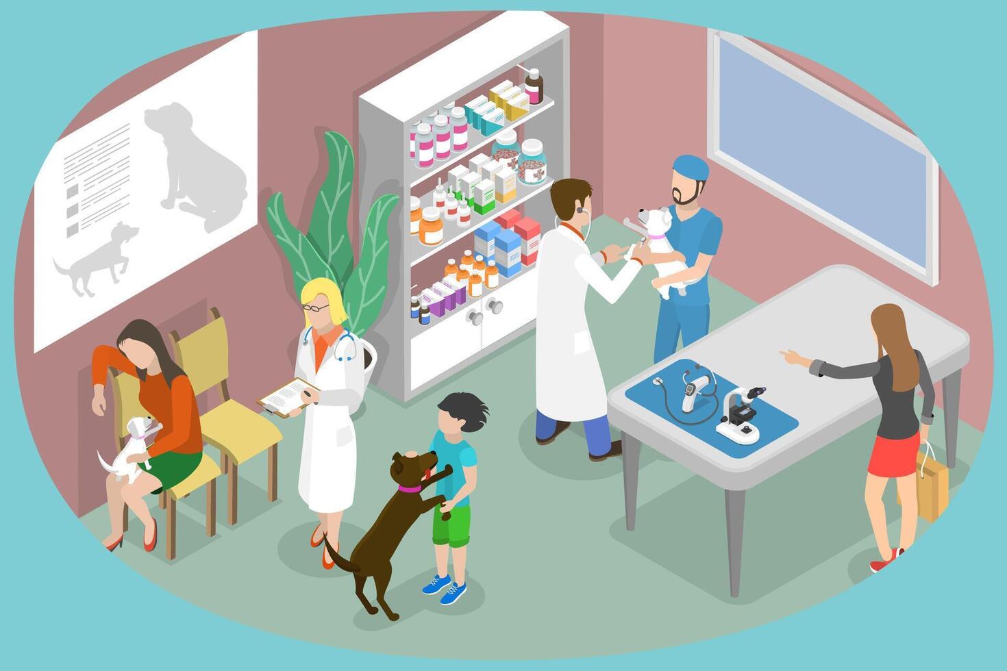 3D Isometric Flat Conceptual Illustration of Animal Medical Treatment and Vaccination, Pet Veterinarian vector