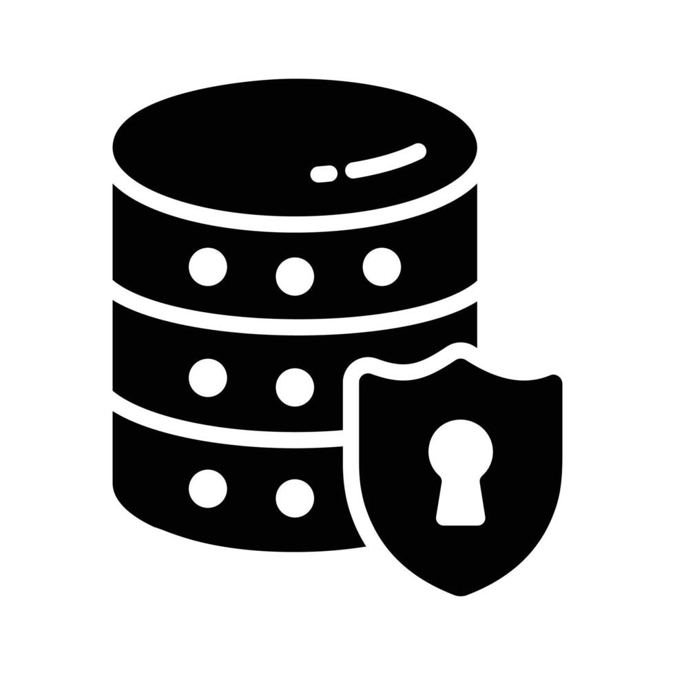 Glyph style icon showing secure database with shield vector