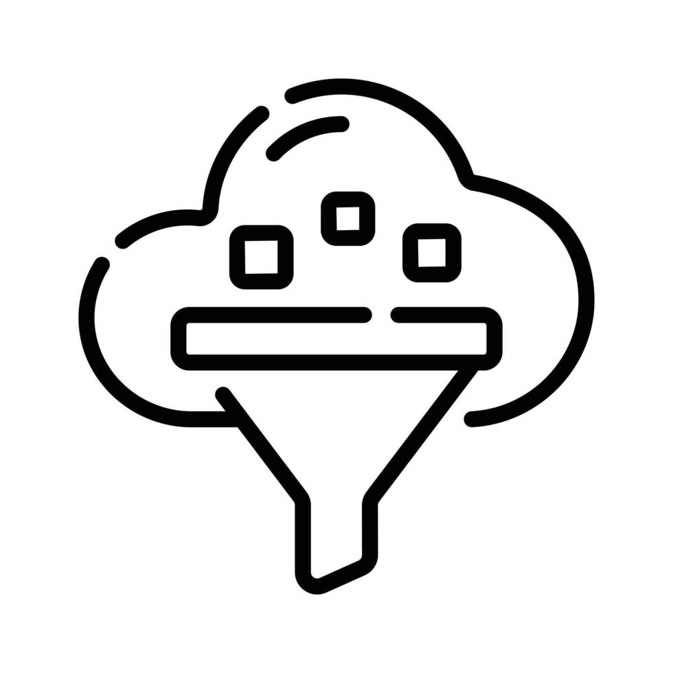 Well designed line style icon showing cloud funnel for data vector