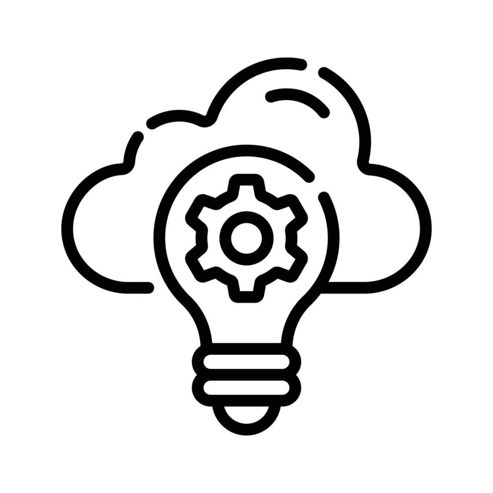 Bulb with cog inside denoting cloud innovation line icon vector