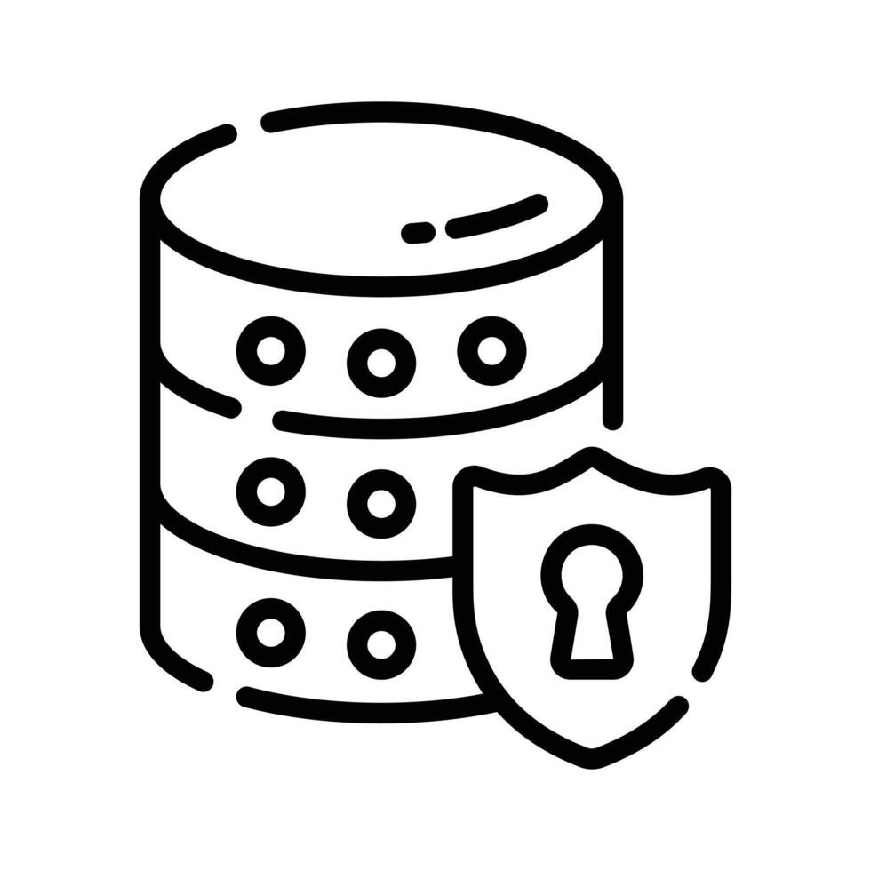 Linear style icon showing secure database with shield vector