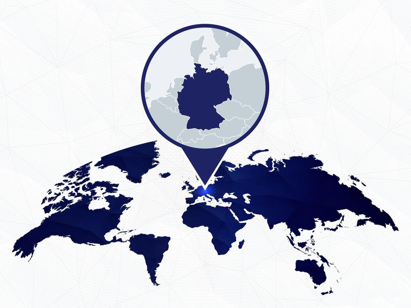 Germany detailed map highlighted on blue rounded World Map. vector