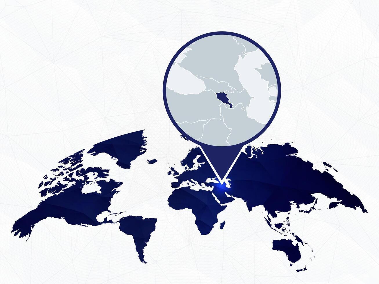Armenia detailed map highlighted on blue rounded World Map. vector