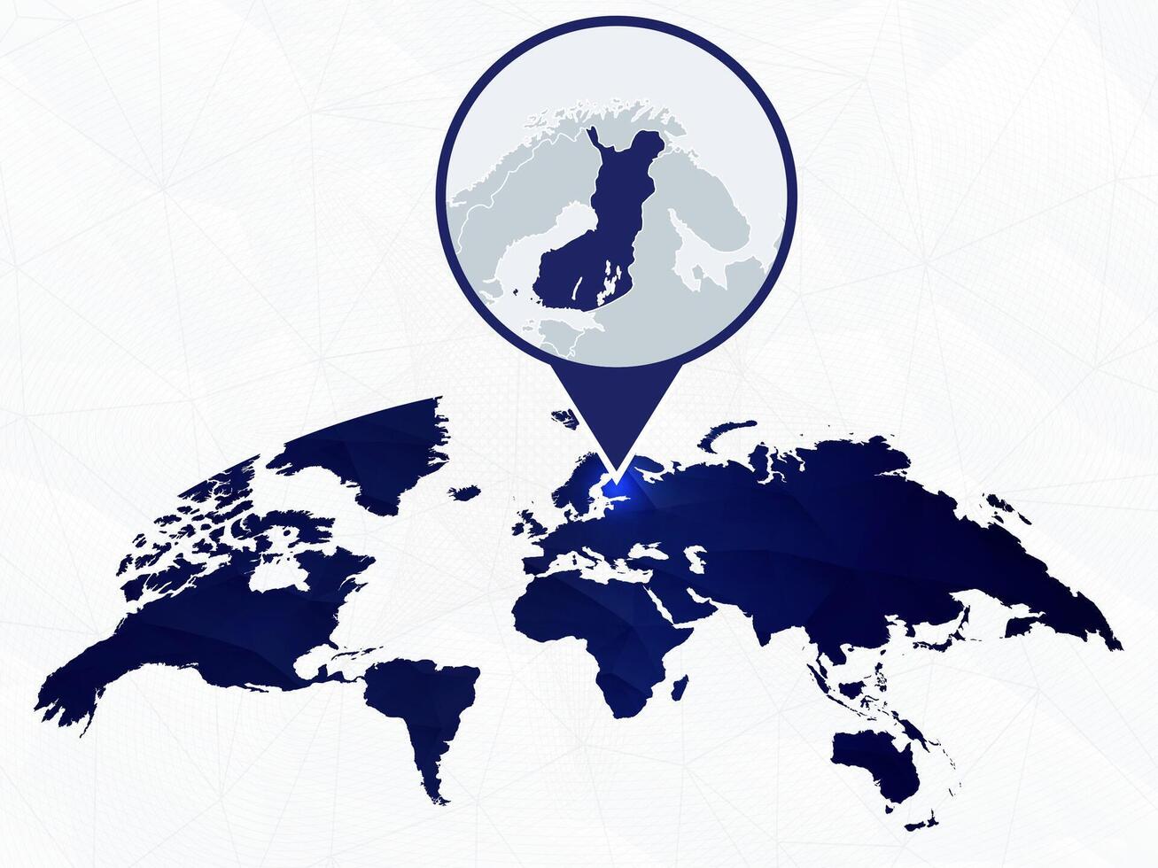 Finland detailed map highlighted on blue rounded World Map. vector