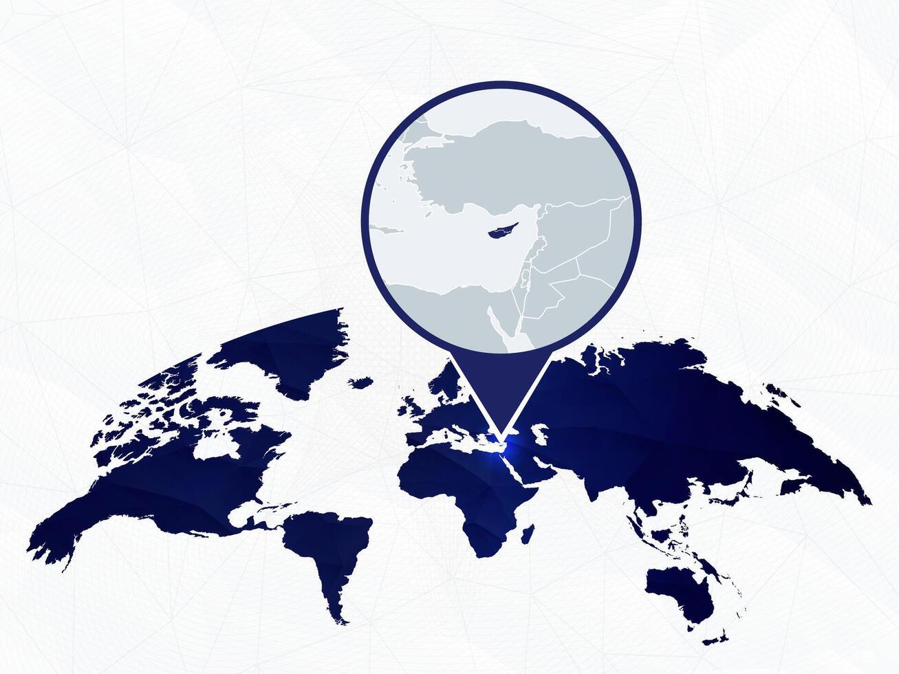 Cyprus detailed map highlighted on blue rounded World Map. vector