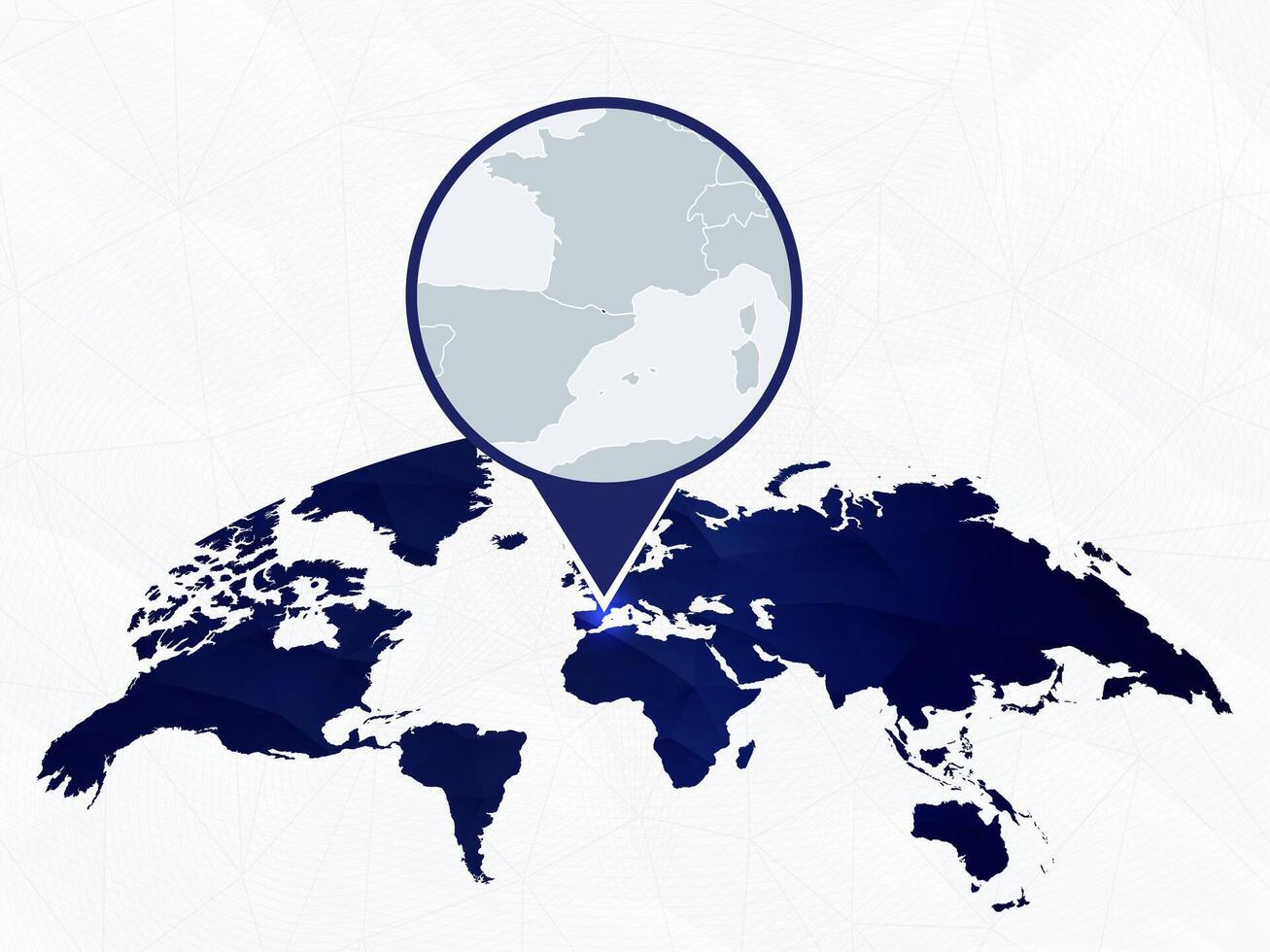 Andorra detailed map highlighted on blue rounded World Map. vector