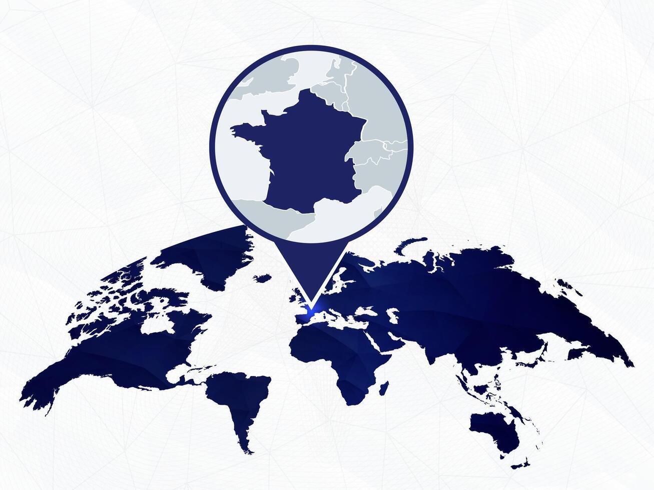 France detailed map highlighted on blue rounded World Map. vector