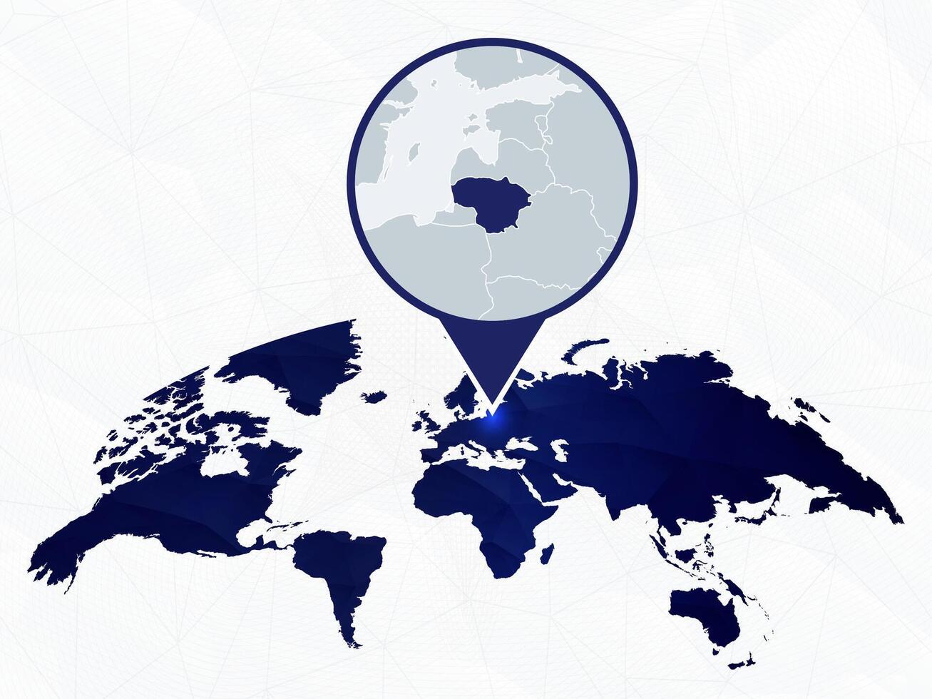 Lithuania detailed map highlighted on blue rounded World Map. vector