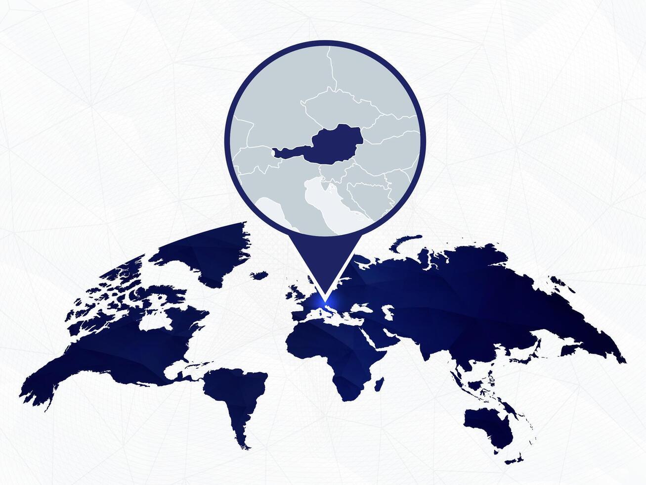 Austria detailed map highlighted on blue rounded World Map. vector