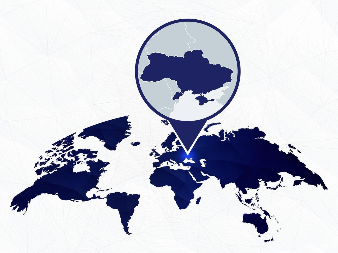 Ukraine detailed map highlighted on blue rounded World Map. vector