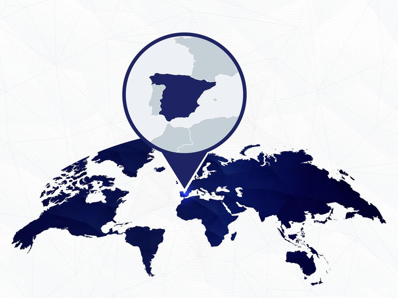Spain detailed map highlighted on blue rounded World Map. vector