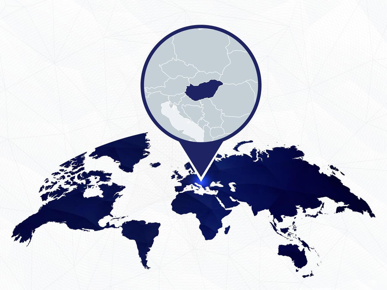 Hungary detailed map highlighted on blue rounded World Map. vector