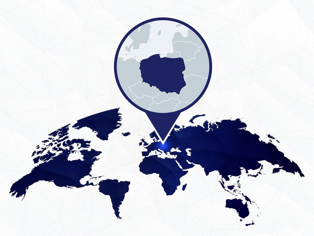 Poland detailed map highlighted on blue rounded World Map. vector