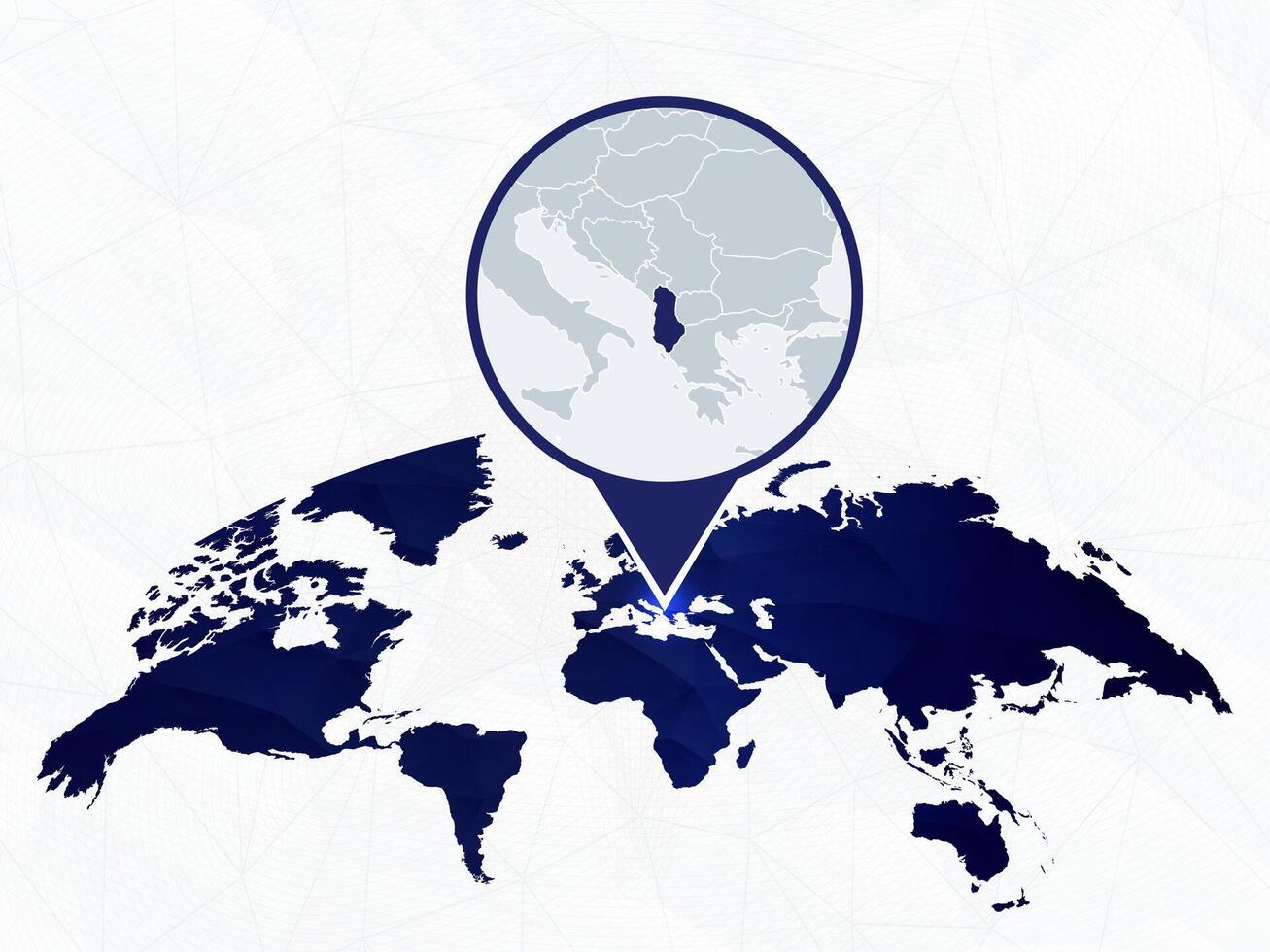 Albania detailed map highlighted on blue rounded World Map. vector