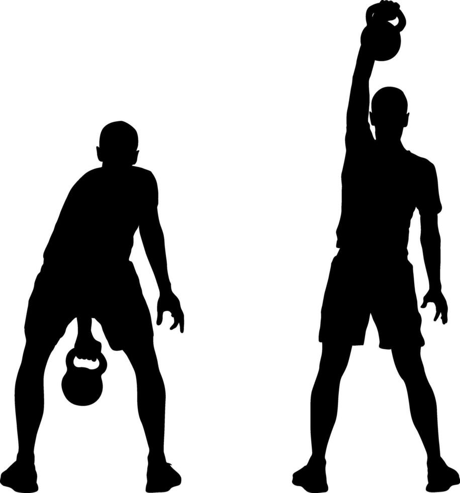 Silhouette muscular man holding kettle bell vector