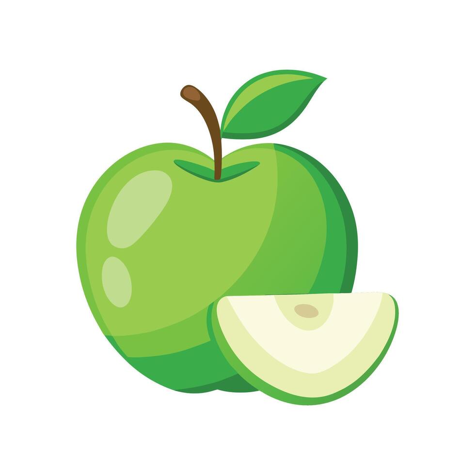 Fresh green apple with piece and white background vector