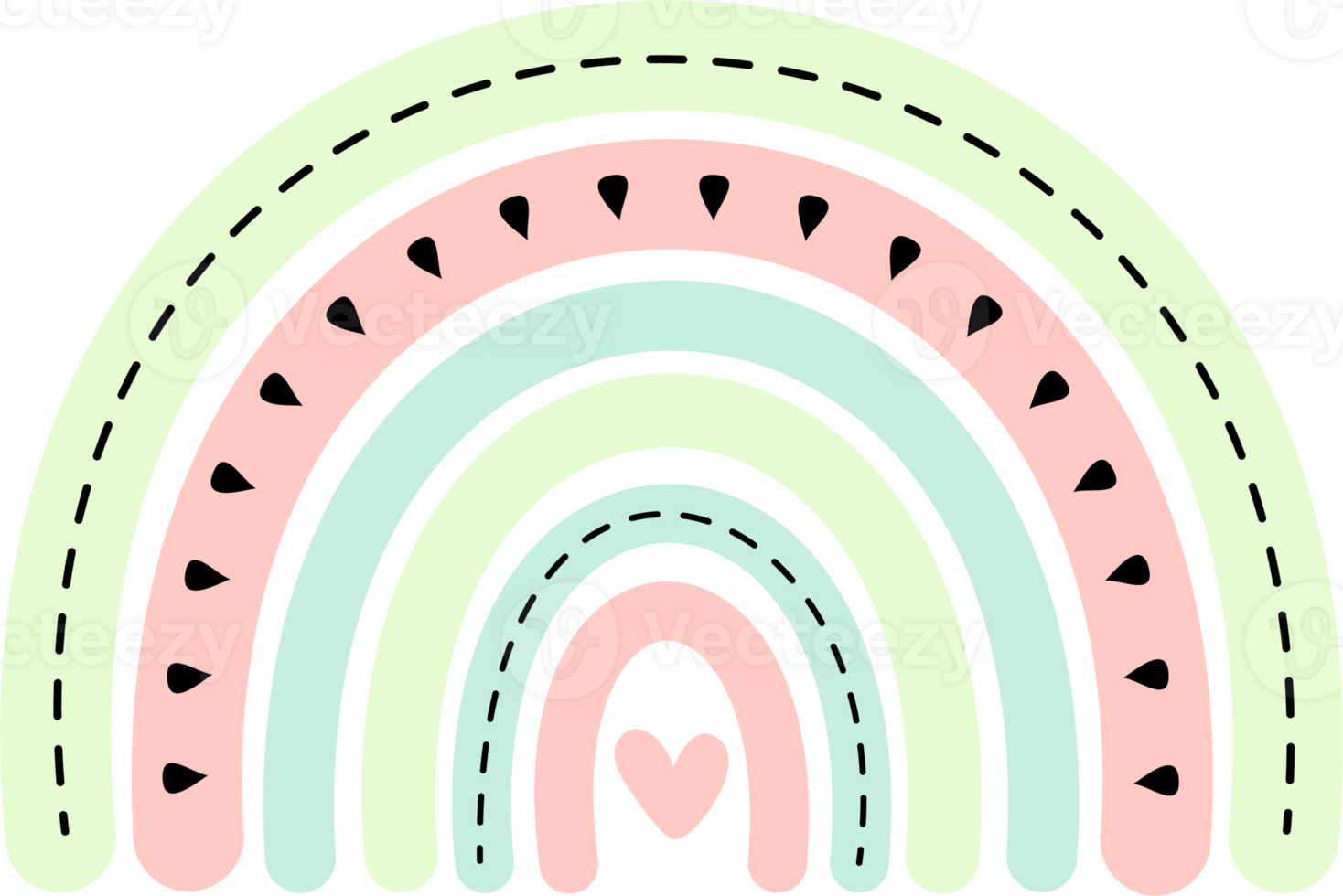 Pastel Rainbow with Heart and Curved Doodles png