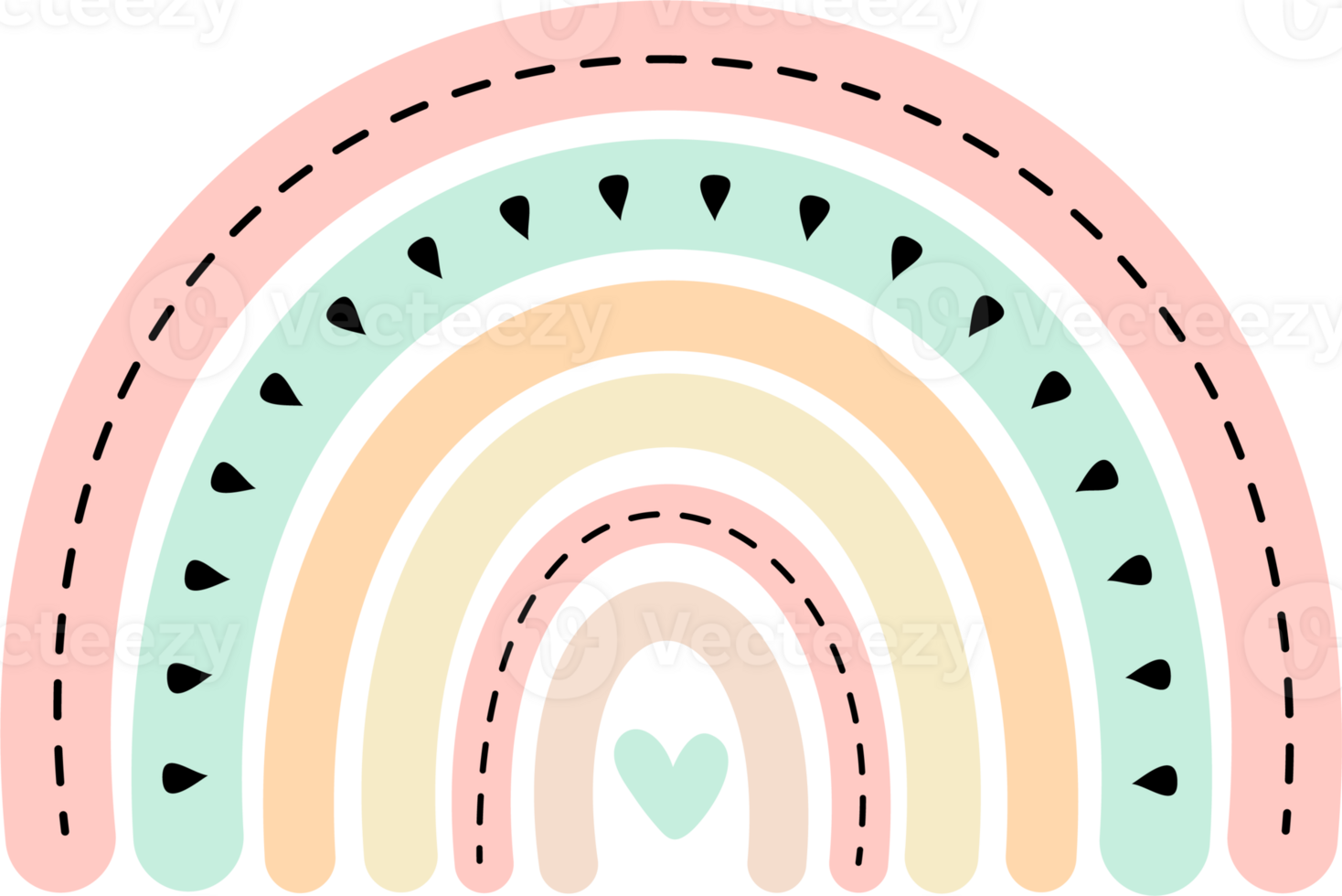 Pastel Rainbow with Heart and Doodles png