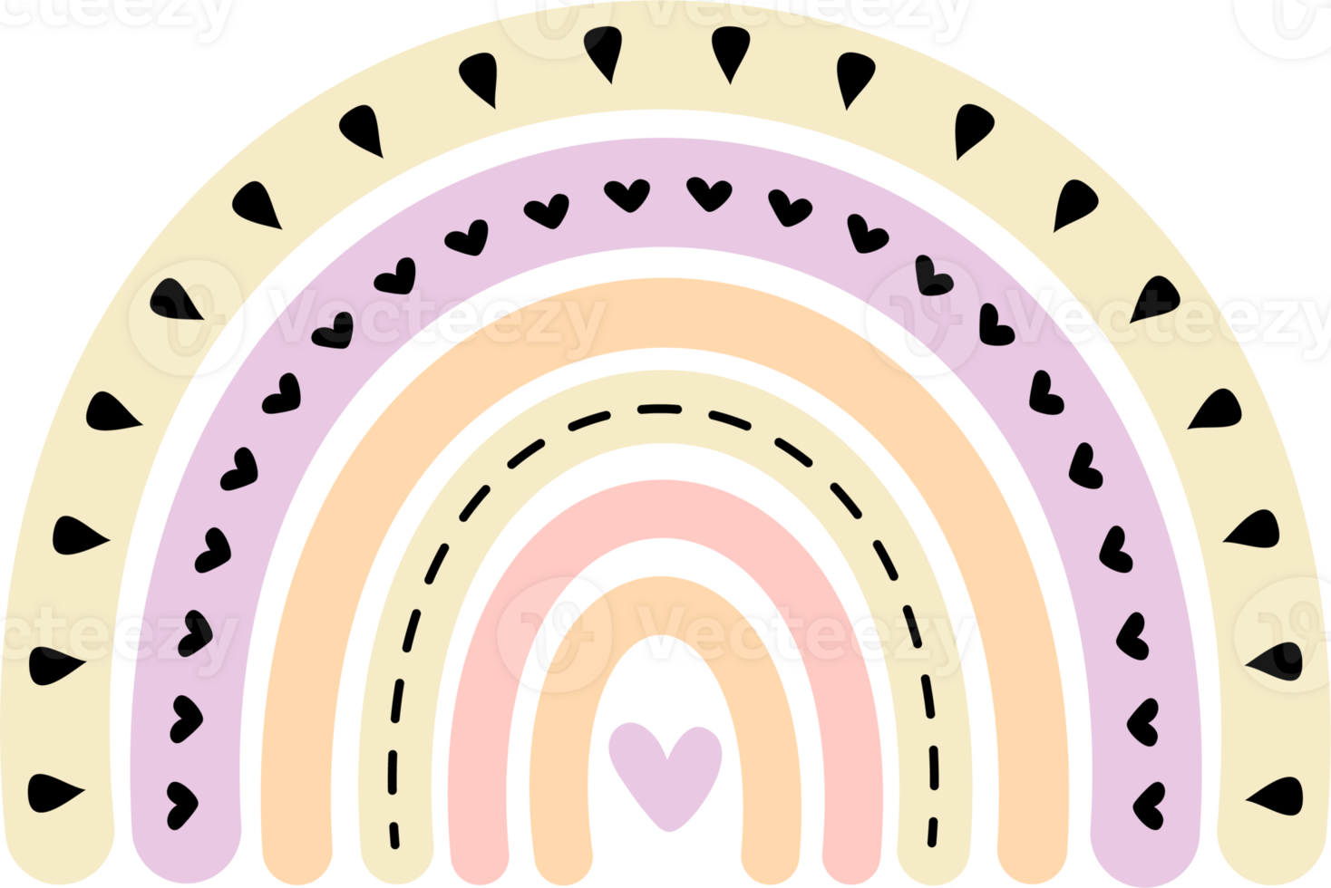Pastel Rainbow with Heart and Thin Doodles png
