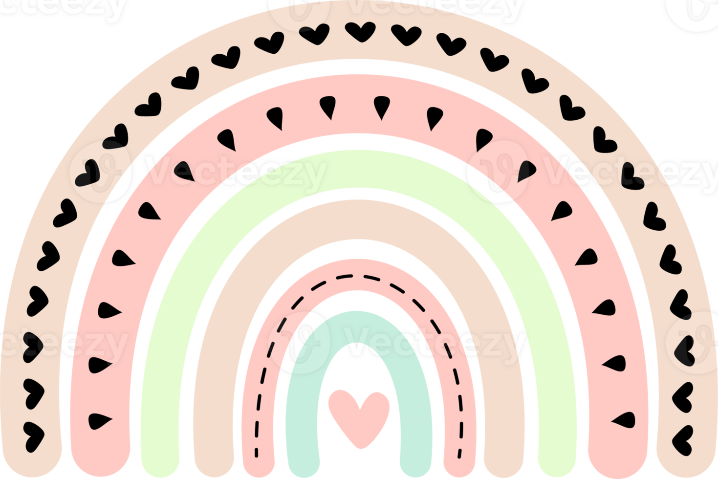 Pastel Rainbow with Heart and Decorative Doodles png