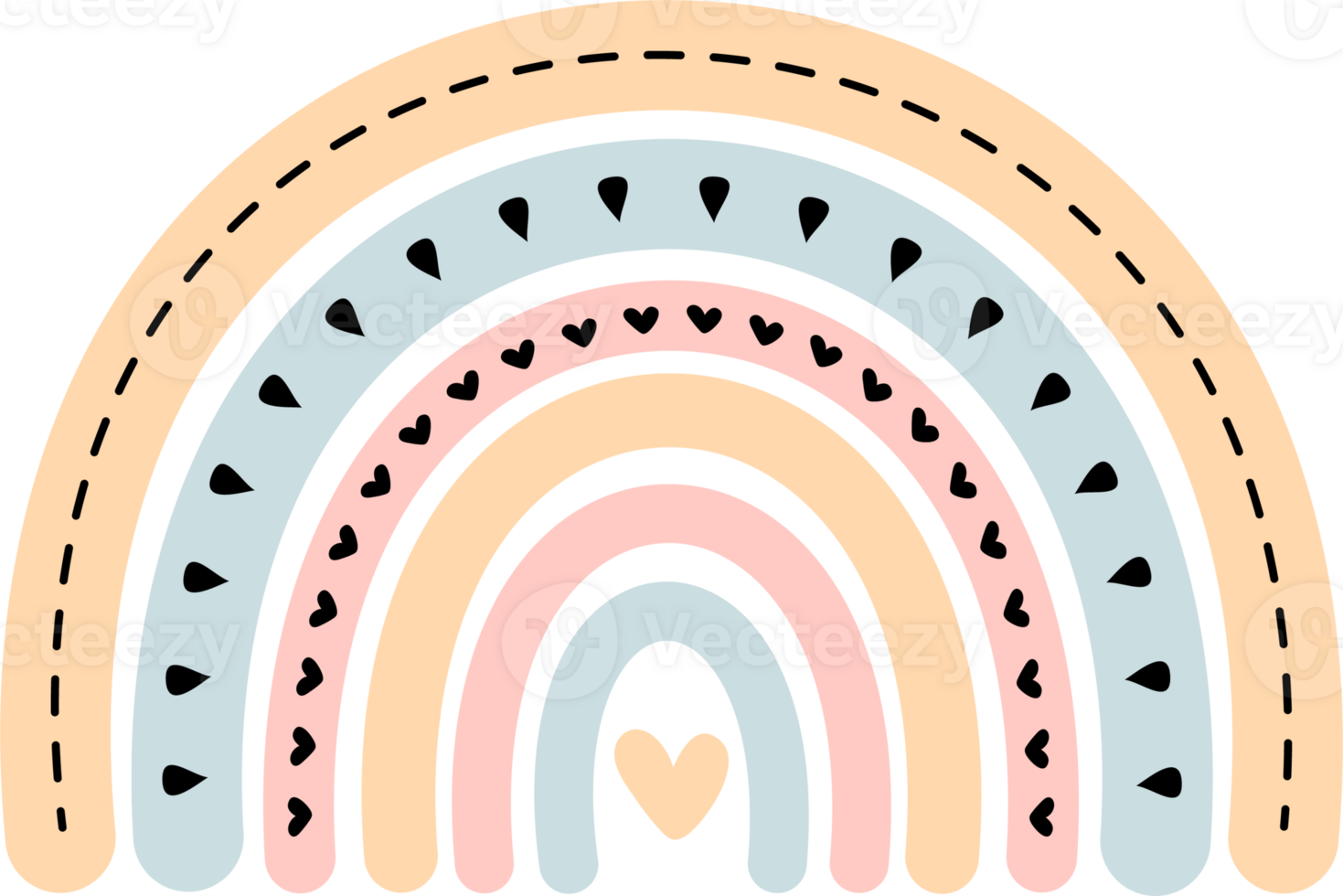 Pastel Rainbow with Heart and Spaced Doodles png