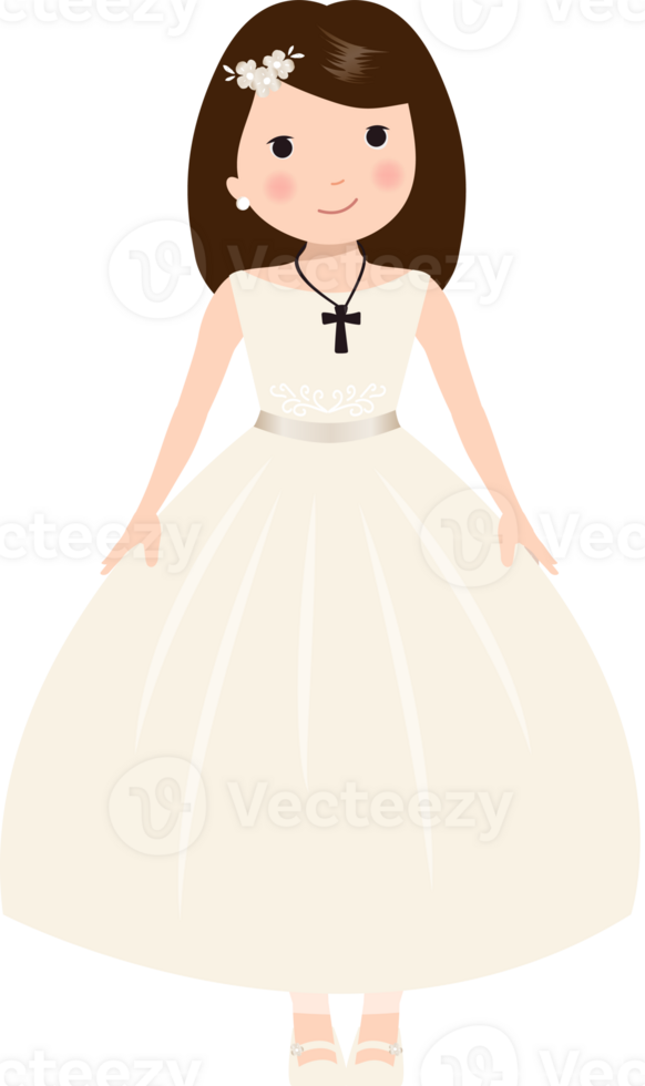 Girl Character for First Holy Communion, Wearing Communion Dress png