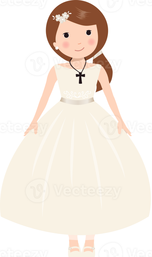 First Holy Communion Girl Character with Red Hair, Girl in Communion Dress png