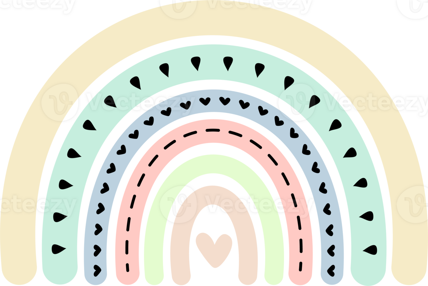 Pastel Rainbow with Heart and Small Doodles png