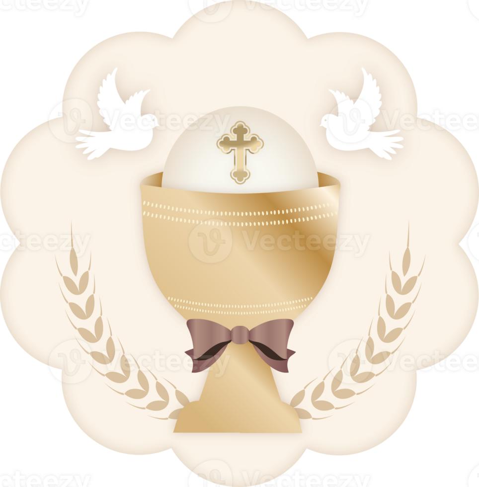 First Communion Label With Chalice, Doves, and Wheat png