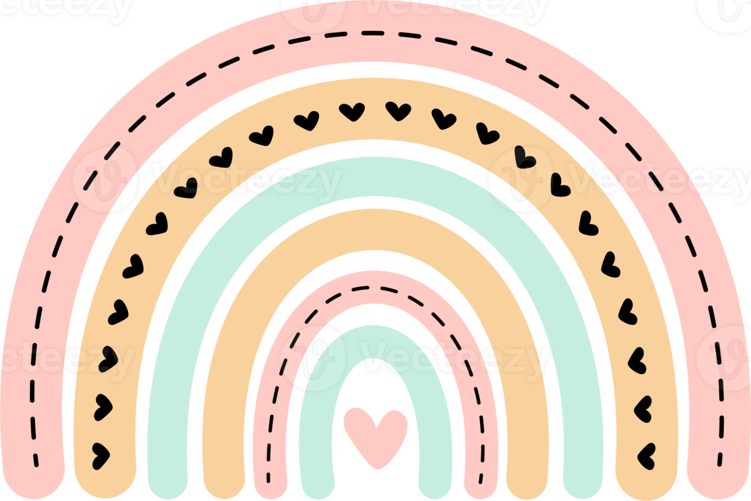 Pastel Rainbow with Heart and Playful Doodles png