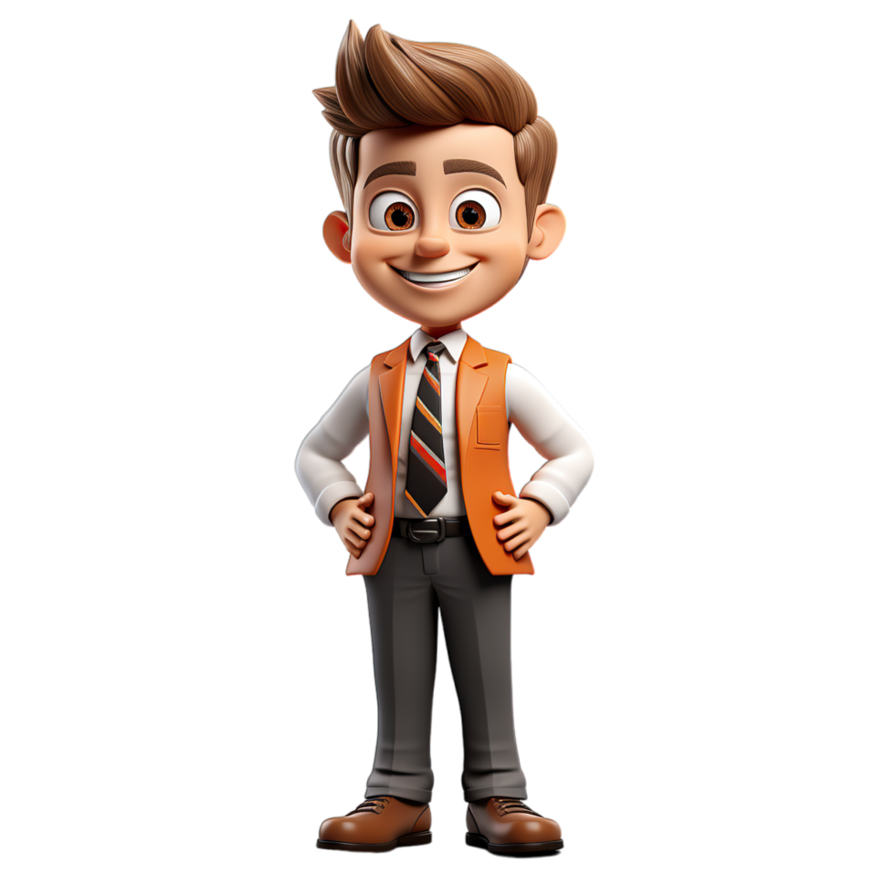 A cartoon character in an orange vest and tie png