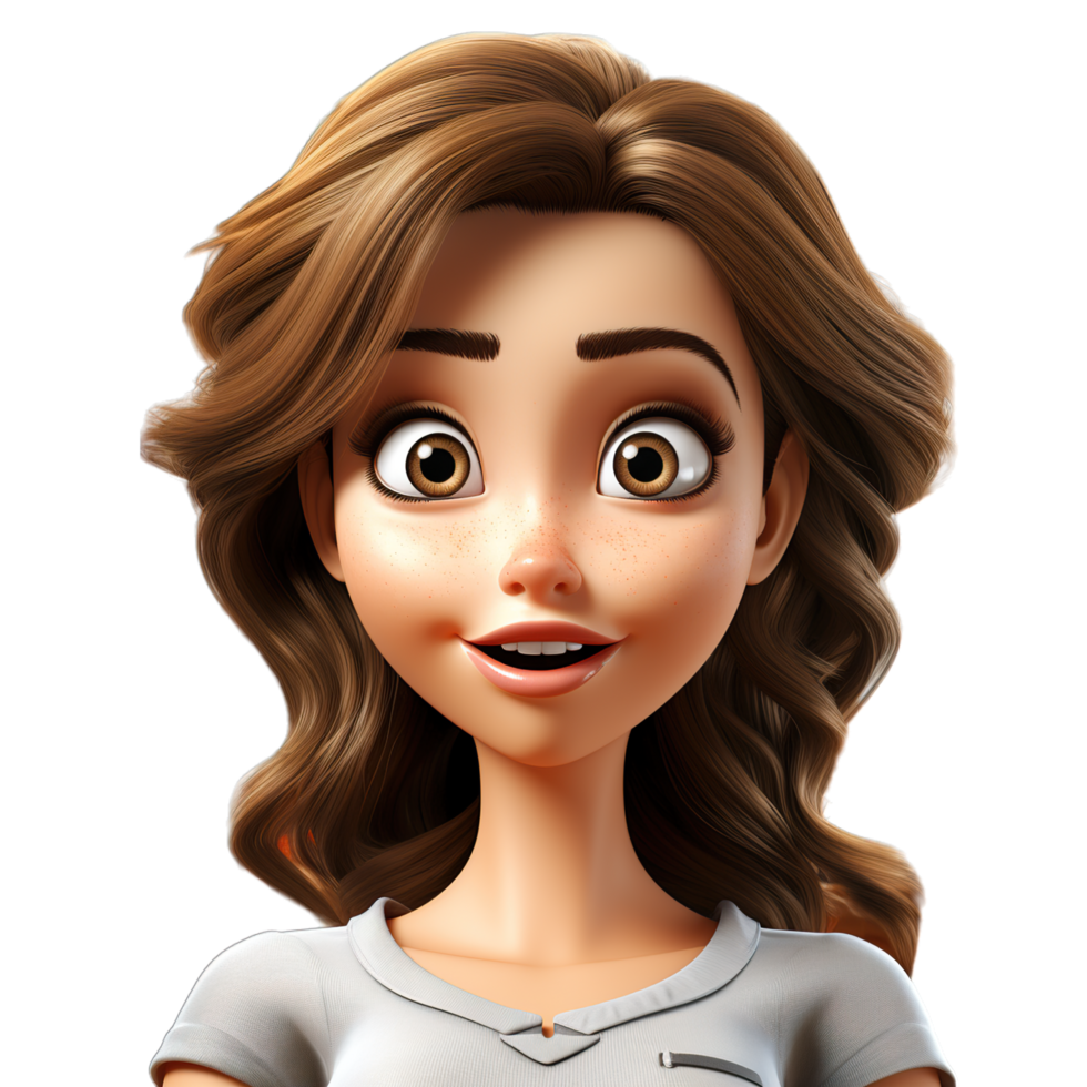 A cartoon woman with brown hair and big eyes png