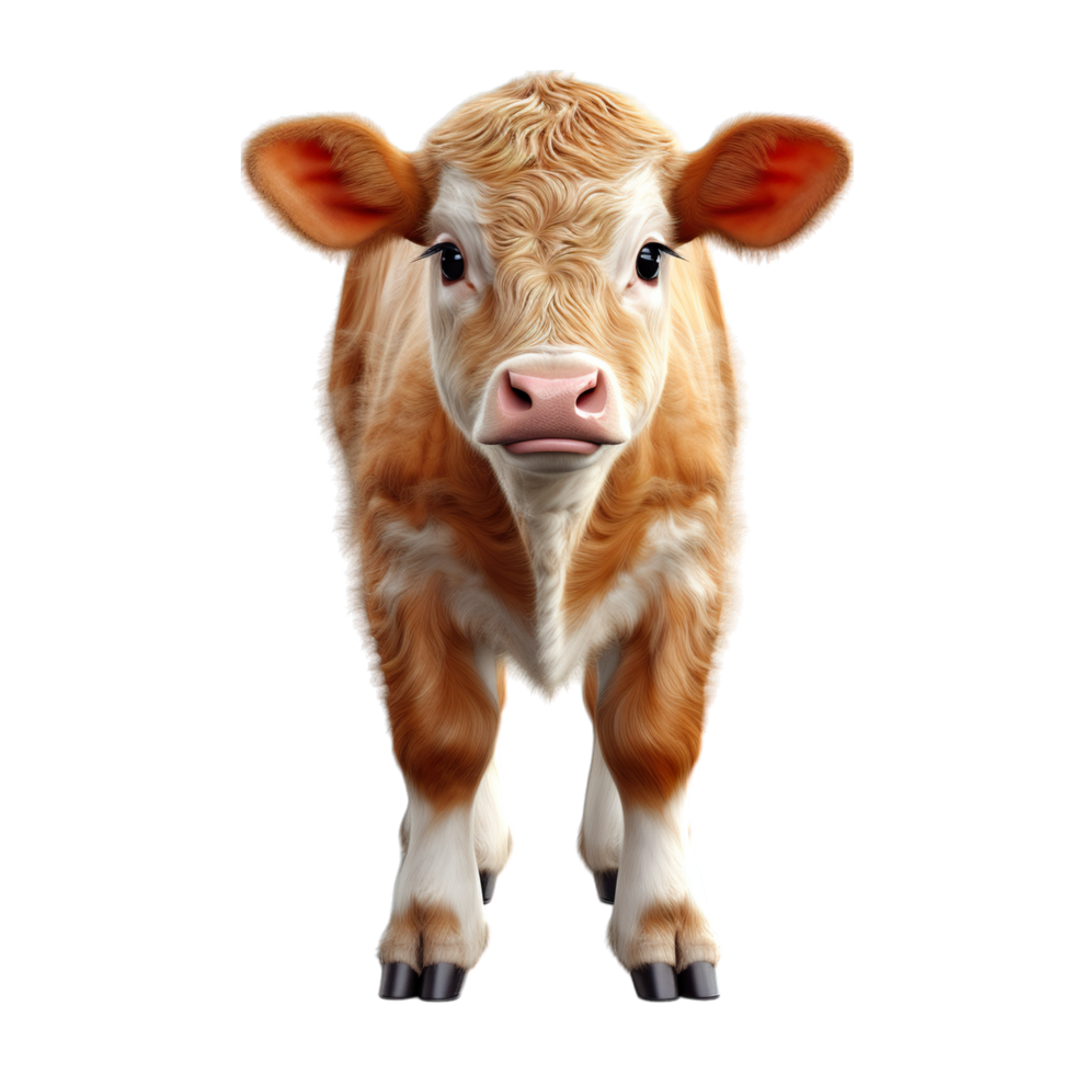 A cow is standing in front of a black background png