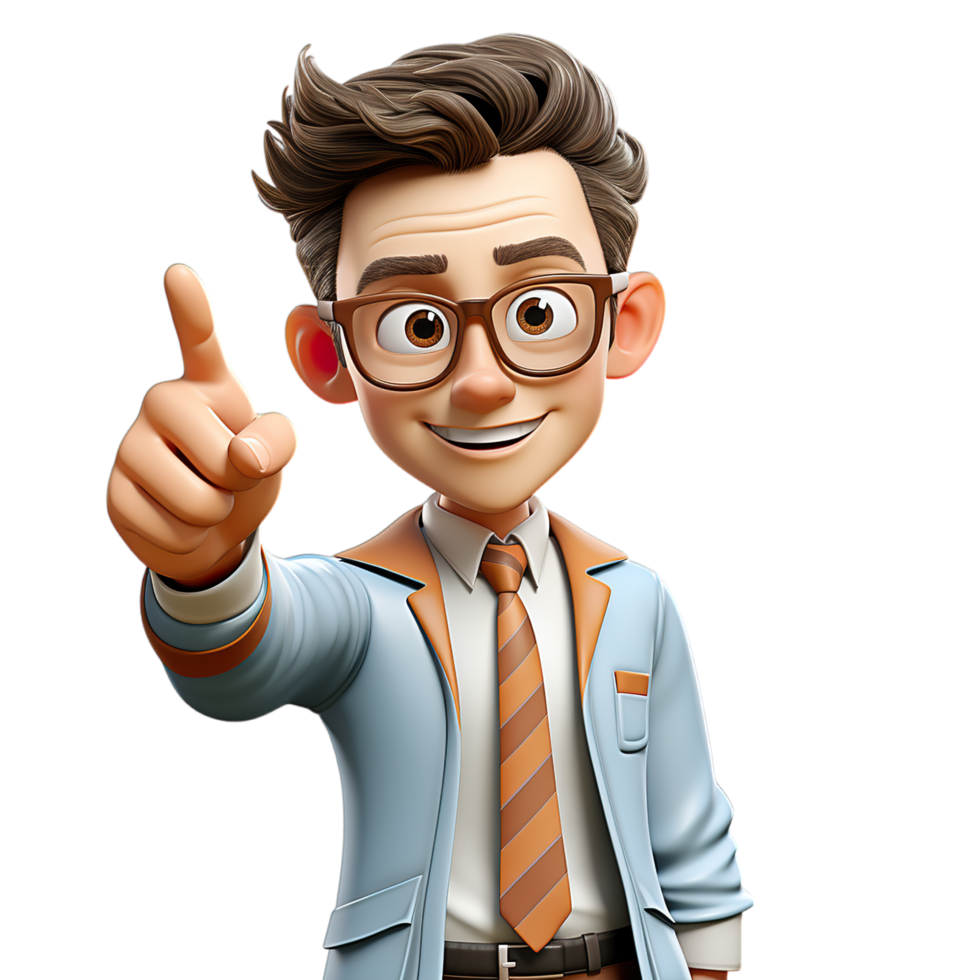 A cartoon man in a suit and tie pointing at something png