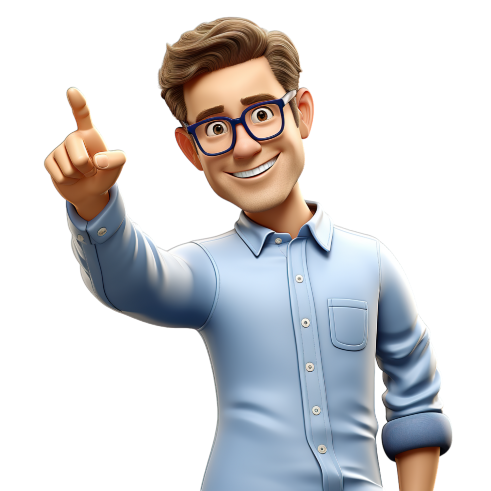 A cartoon man with glasses pointing at something png
