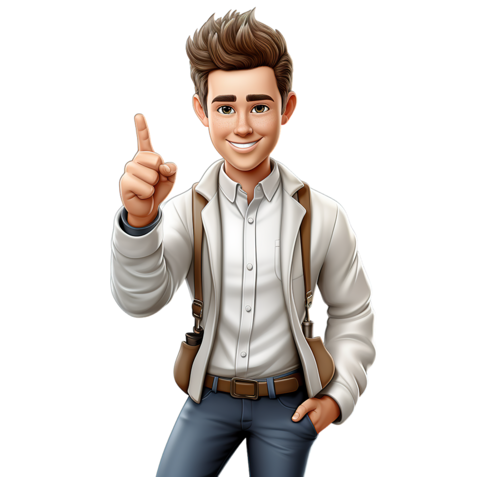 A man in a white shirt and jeans is pointing at something png