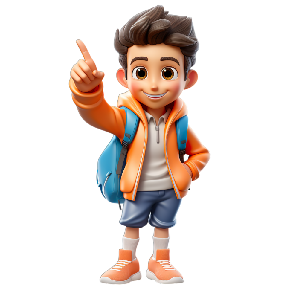 A cartoon boy with a backpack and orange jacket png