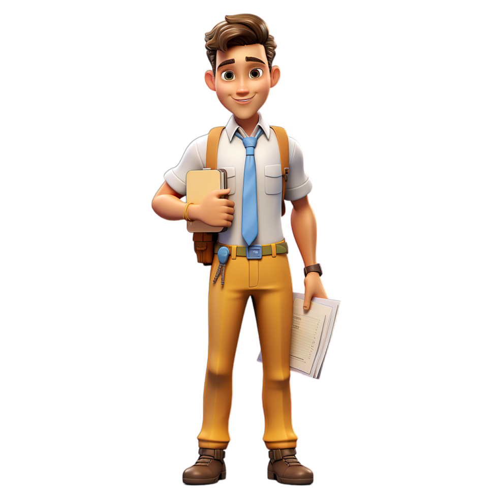 A cartoon character holding a book and a folder png