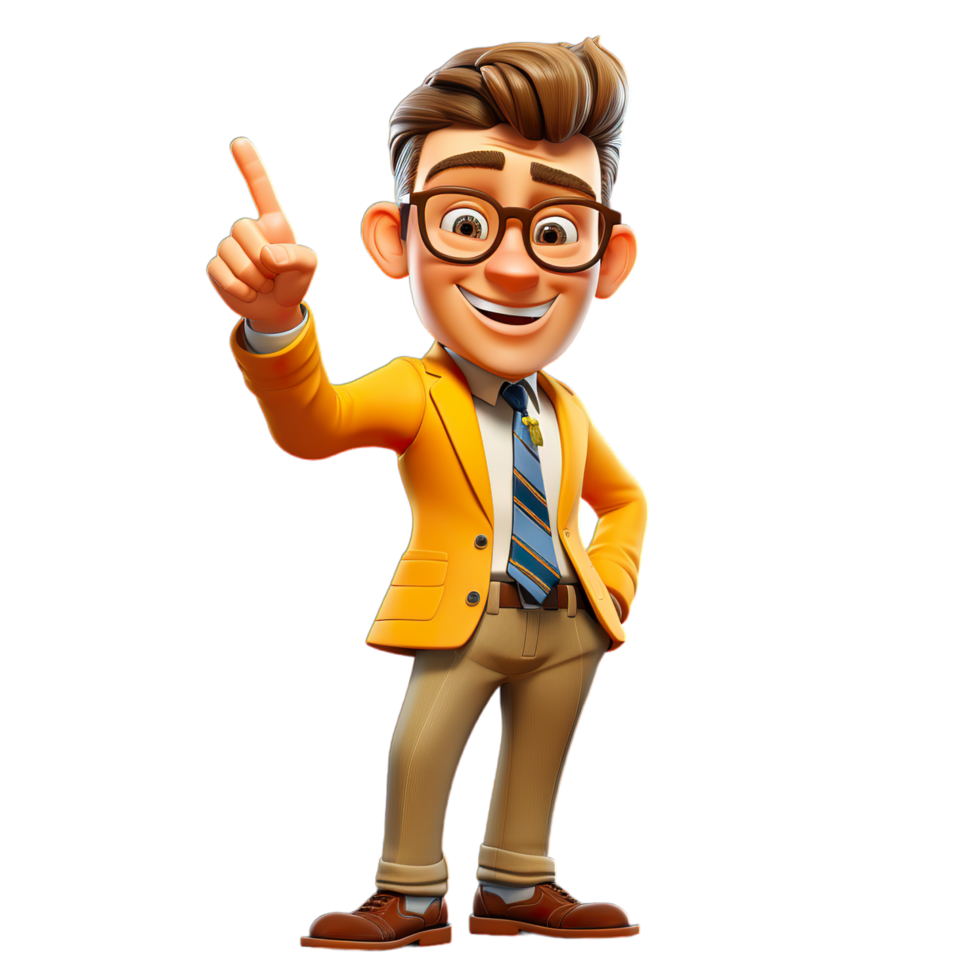 A cartoon man in glasses and a suit pointing at something png