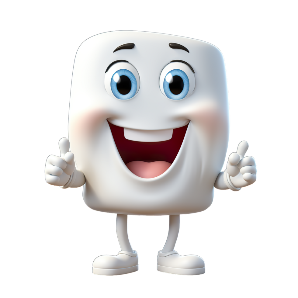 A marshmallow character with a thumbs up png