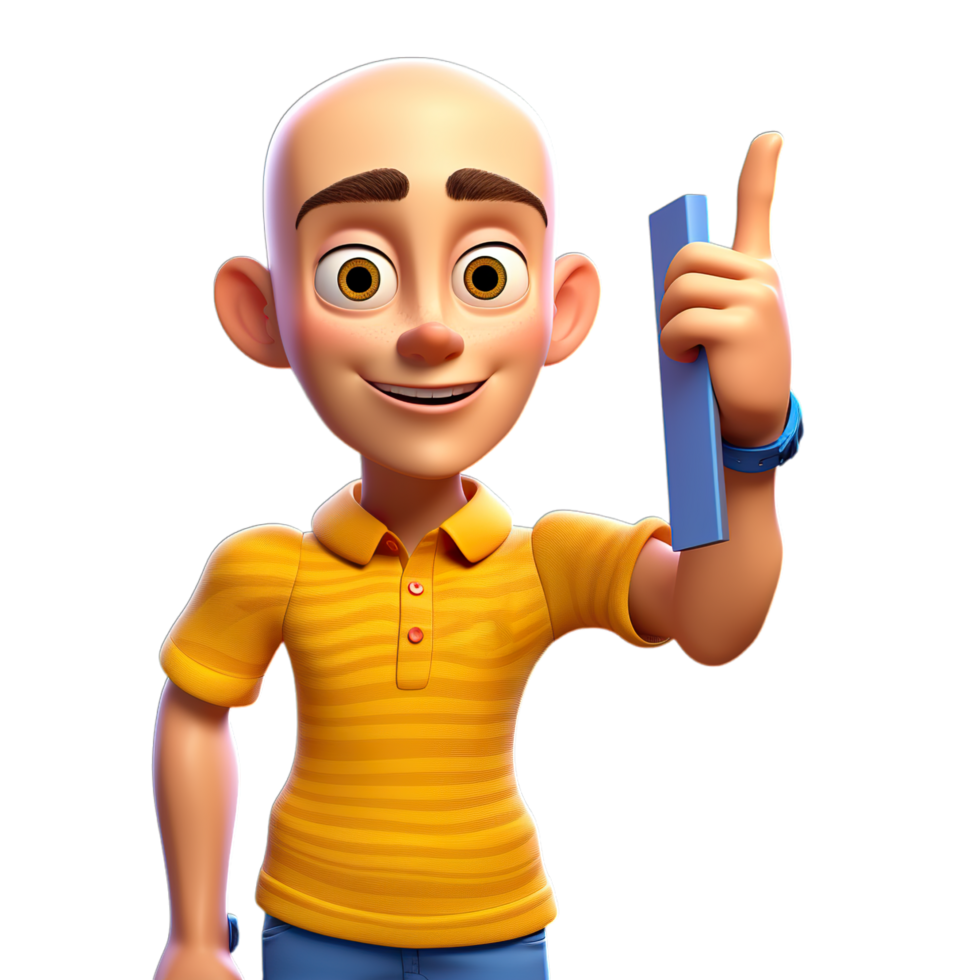 A cartoon man holding a pencil and pointing png