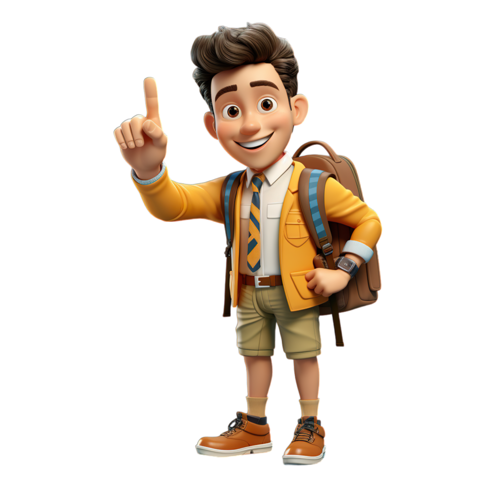 A cartoon boy with a backpack and a school uniform png