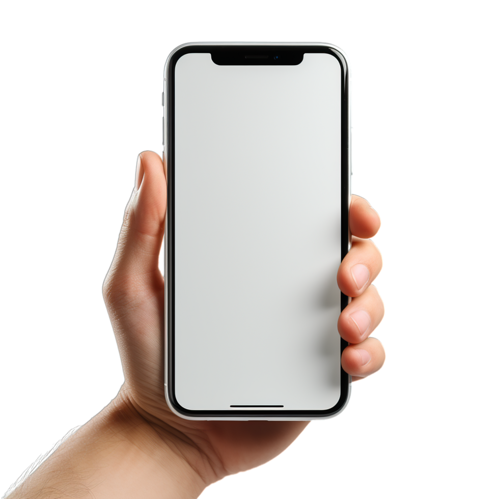 Hand holding an iphone xr mockup on black background png
