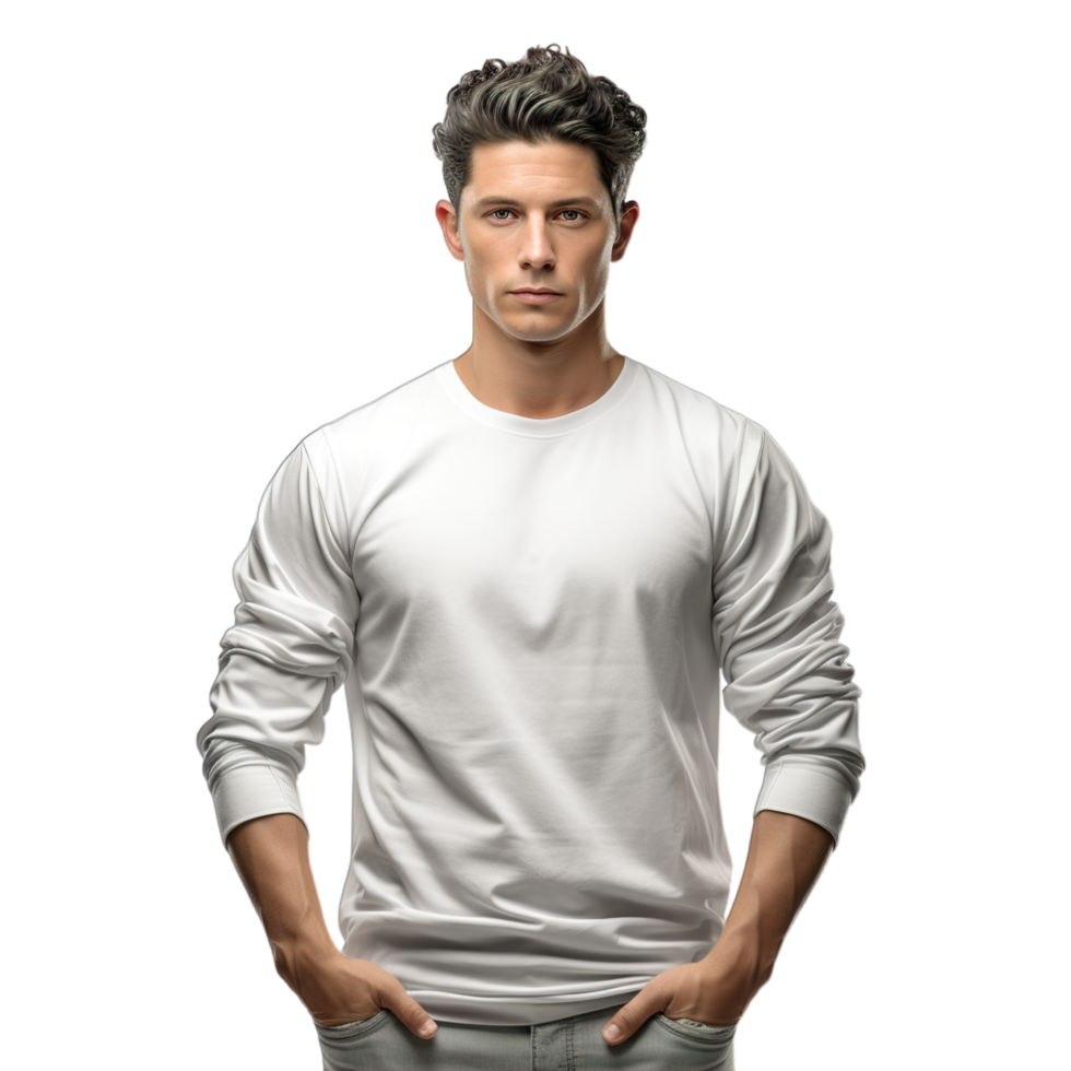 A man in a white shirt standing with his hands in his pockets png
