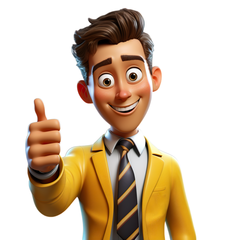 A cartoon man in a suit and tie giving a thumbs up png