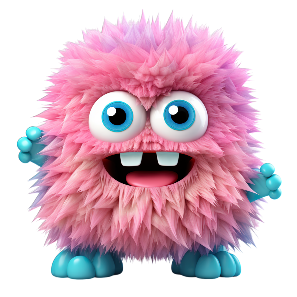 A pink and blue monster with big eyes png