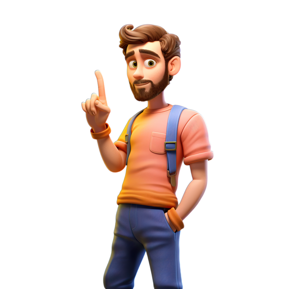 A man with a beard and a pink shirt is pointing his finger png
