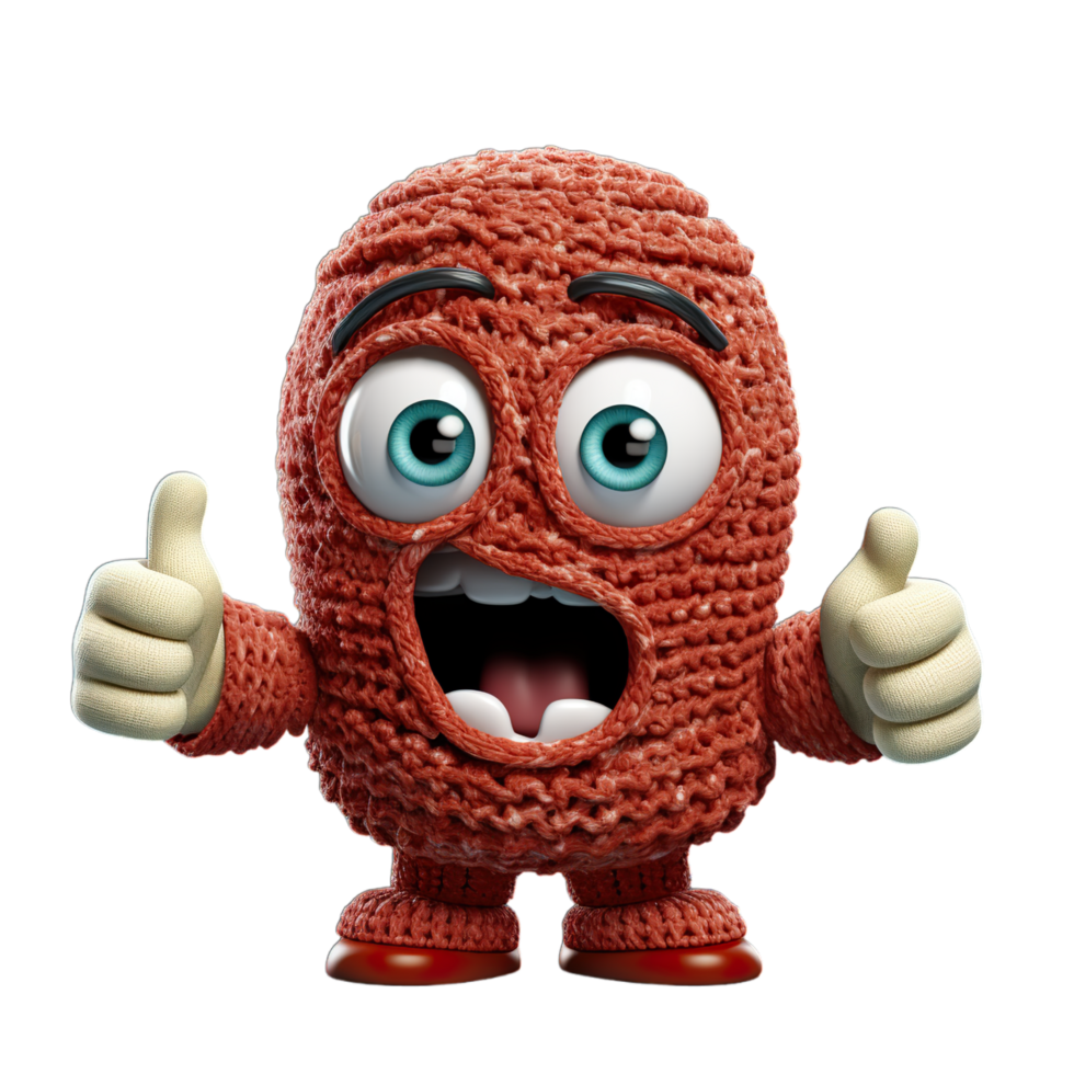 A cartoon character with a knitted face and thumbs up png