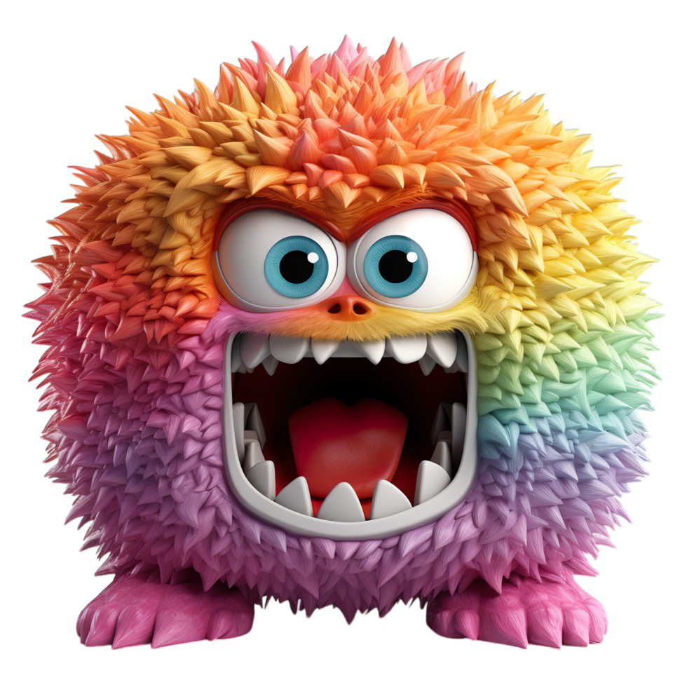 A colorful monster with big teeth and big eyes png