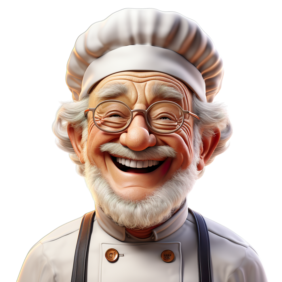 A cartoon chef with glasses and a white beard png